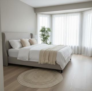 Alfombra redonda de yute beige y blanco