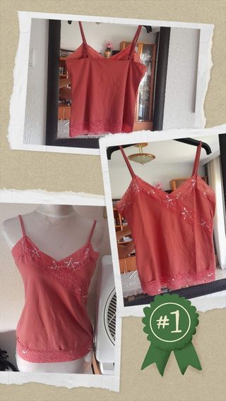 Camiseta tirantes mujer encaje y lentejuelas M.