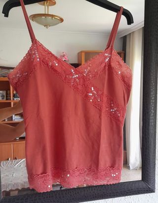 Camiseta tirantes mujer encaje y lentejuelas M.