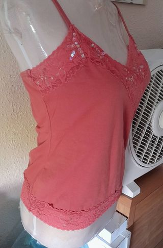 Camiseta tirantes mujer encaje y lentejuelas M.