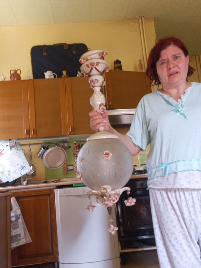 Lampadario in ceramica e vetro