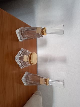 3 Botellas Perfume Cristal Doradas