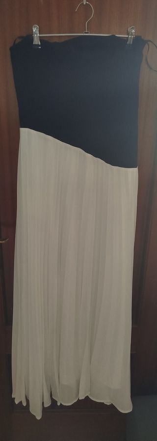 Vestido largo plisado negro y blanco