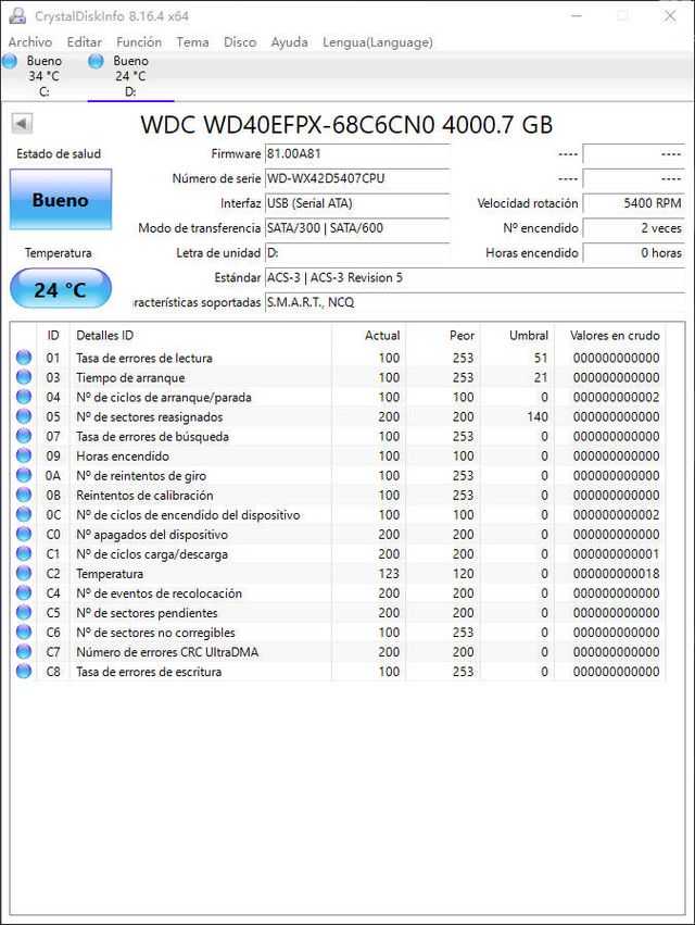 WDC WD40EFPX-68C6CN0 4000.7 GB#407CPU