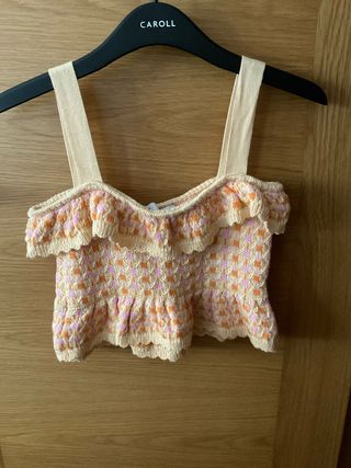 Top CAROLL volantes naranja y rosa