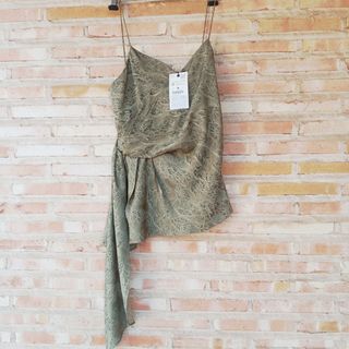 Top Jacquard Drapeado caqui Talla M