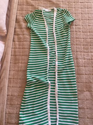 Vestido de punto Mango verde y blanco