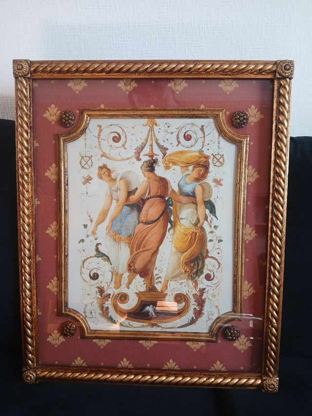 Cuadro antiguo dorado y rojo