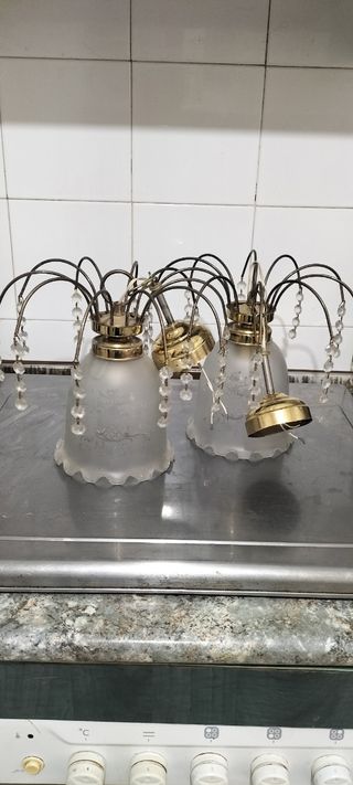 2 Lámparas de Techo Doradas con Cristales