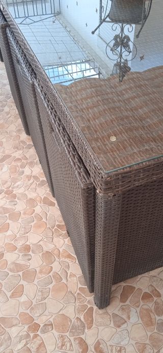 Conjunto de ratán y vidrio