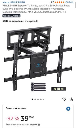 PERLESMITH Soporte TV Pared 37-85 Pulgadas