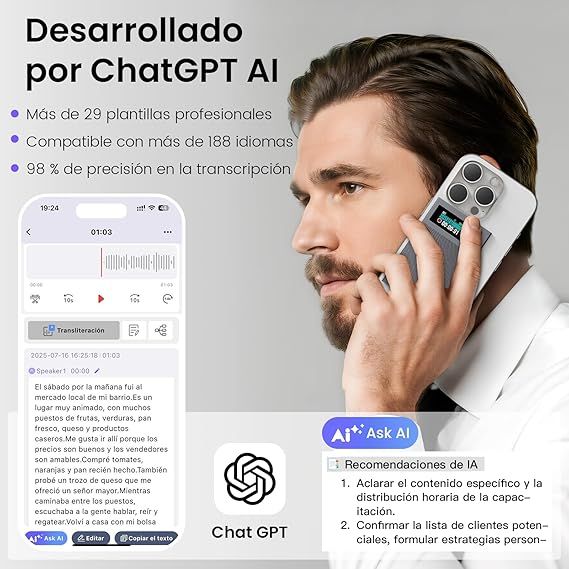 Grabadora de voz inteligente con app y 64GB