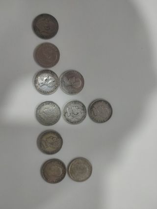 Lote 10 Monedas Plata 50 Céntimos años variados 