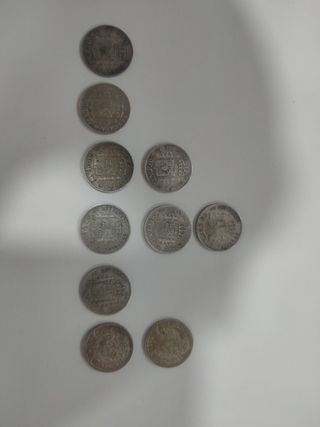 Lote 10 Monedas Plata 50 Céntimos años variados 