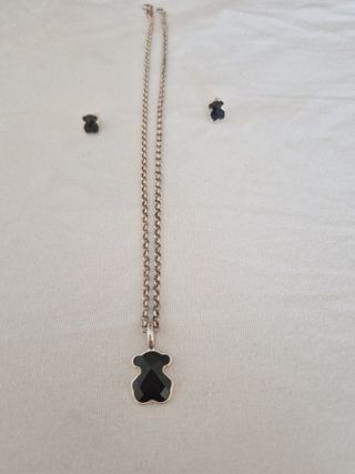 Conjunto Plata Collar y Pendientes Oso Negro