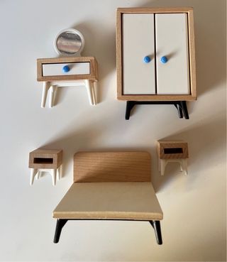Kit Muebles Muñecos Madera y Blanco