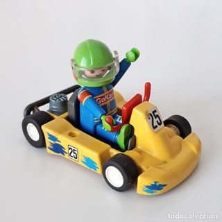 Playmobil Kart Amarillo Piloto Casco Verde