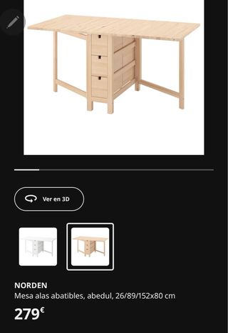 Mesa comedor extensible Ikea NORDEN madera.