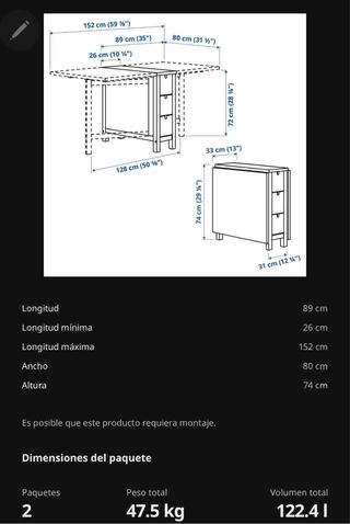 Mesa comedor extensible Ikea NORDEN madera.