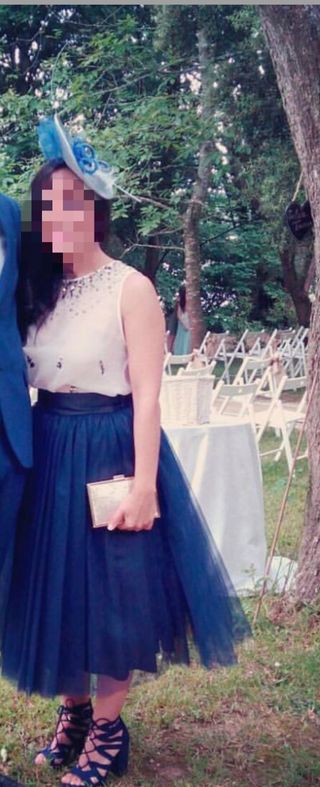 Falda tul azul con lazo