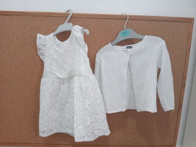 Conjunto Vestido y chaqueta niña blanco T 12m