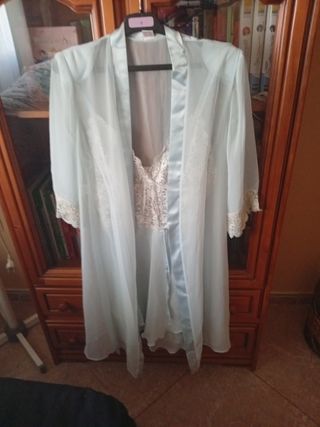 Conjunto camisón y bata azul