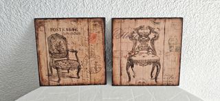 Pareja Cuadros Decorativos Vintage Sillas