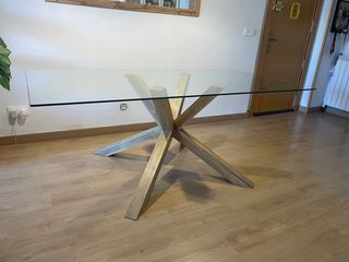 Mesa Comedor Cristal y Madera Rústica