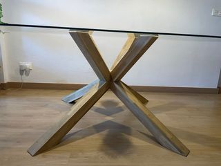 Mesa Comedor Cristal y Madera Rústica
