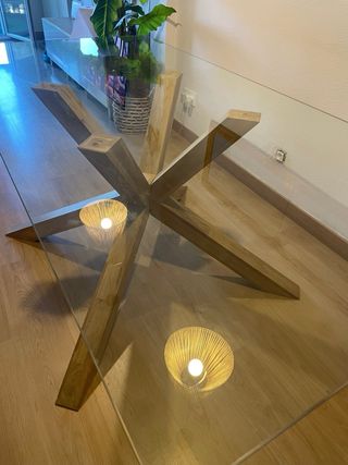 Mesa Comedor Cristal y Madera Rústica