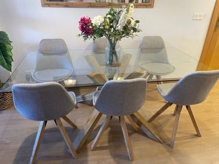 Mesa Comedor Cristal y Madera Rústica