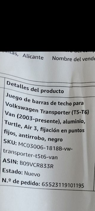 Baca para furgoneta Volkswagen T5