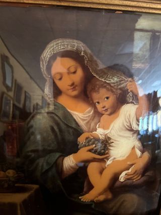 Oleo sobre cristal Virgen con Niño