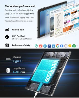 ★ Tablet 10.1 Android 15, 18GB RAM 128GB ROM, Gris