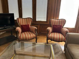 2 Sillones Antiguos de Tela y Madera