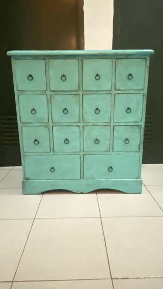 Mueble vintage azul teal de madera