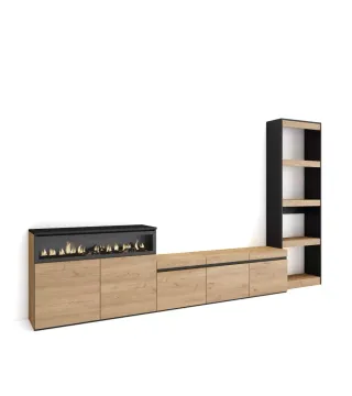 Set de salón TV con chimenea - Color roble