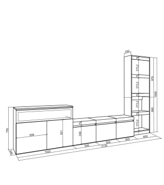 Set de salón TV con chimenea - Color roble