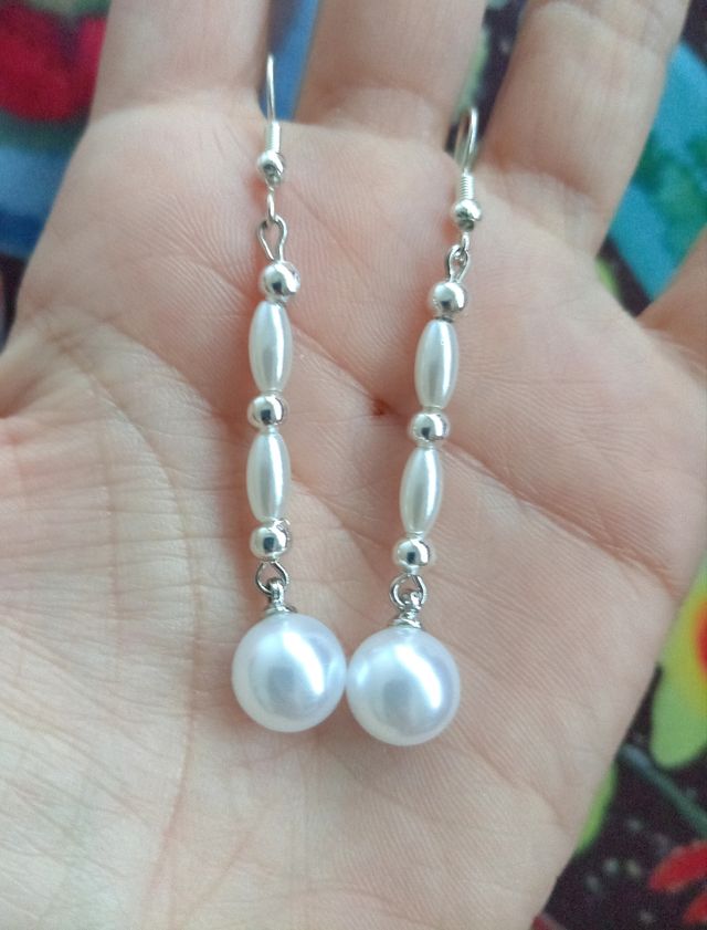 Pendientes largos perlas y plata
