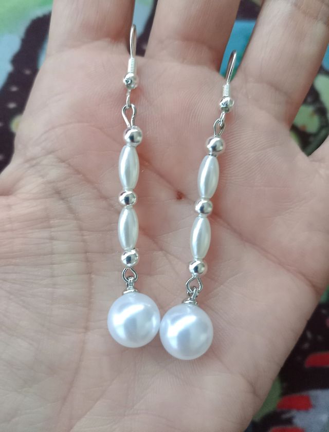 Pendientes largos perlas y plata