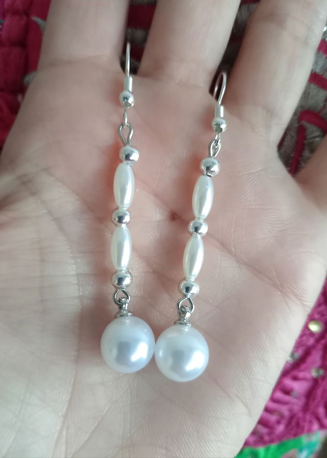 Pendientes largos perlas y plata