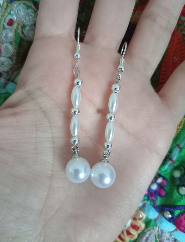 Pendientes largos perlas y plata