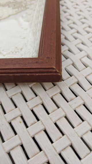 Vassoio vintage legno ricamato con manici