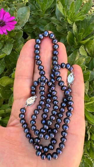 Conjunto collar y pulsera perlas negras