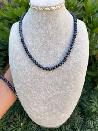 Conjunto collar y pulsera perlas negras