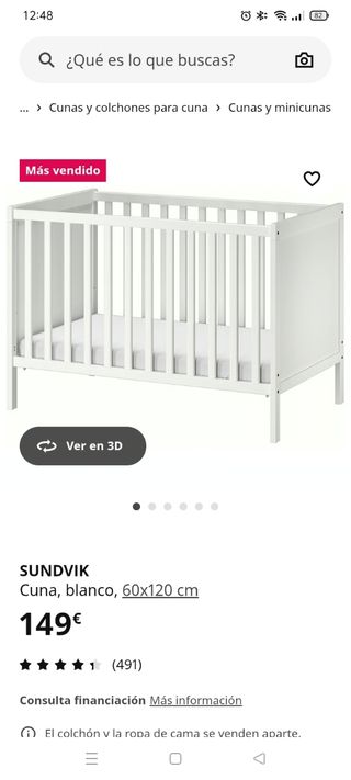 Cuna SUNDVIK Ikea blanca 60x120 cm y accesorios