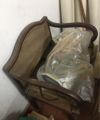 Banco de mimbre y madera vintage