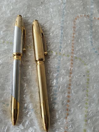 2 Bolígrafos Dorados y Plateados inox crom 