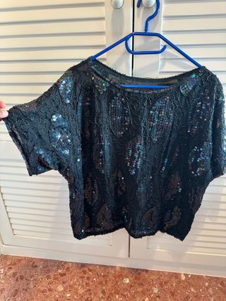 Camisa fiesta lentejuelas negra y multicolor