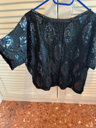 Camisa fiesta lentejuelas negra y multicolor